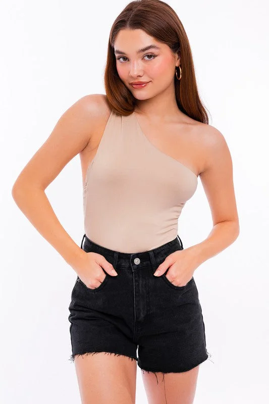 LE LIS One Shoulder Bodysuit Comfortable Ribbed Bodysuit