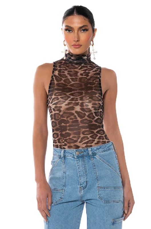 LEO SLEEVELESS MESH BODYSUIT Stylish Bodysuit with Cross Front