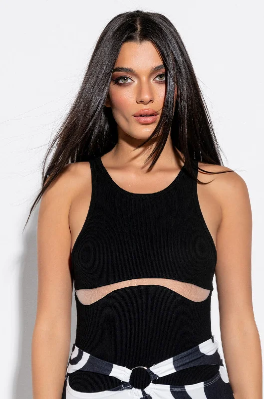 MAIA SLEEVELESS CUTOUT BODYSUIT Comfortable Bodysuit with Deep V