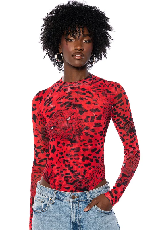 NATURE CALLING CHEETAH PRINT LONG SLEEVE BODYSUIT Trendy High-Leg Bodysuit