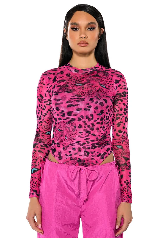 NATURE CALLING CHEETAH PRINT LONG SLEEVE BODYSUIT Elegant Sheer Bodysuit