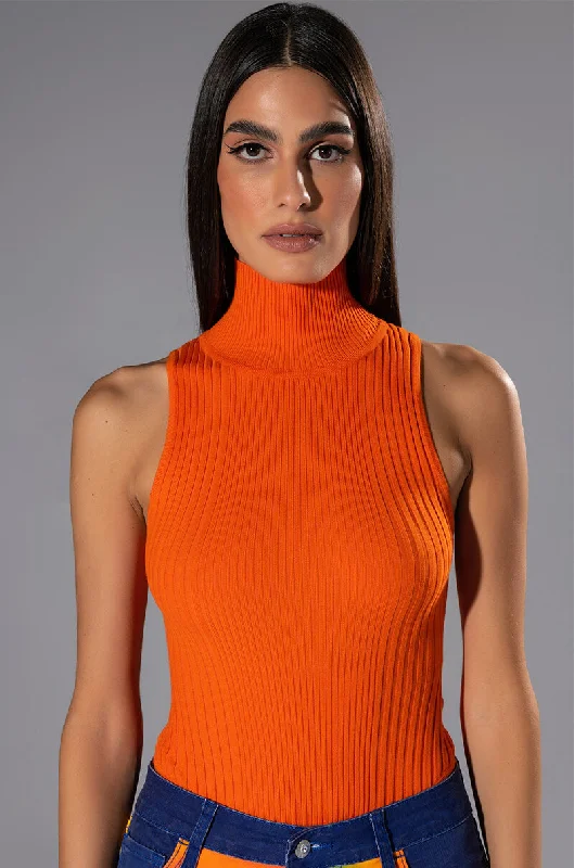 PAXTON SLEEVELESS TURTLENECK RIB BODYSUIT Chic Bodysuit with Ruffles