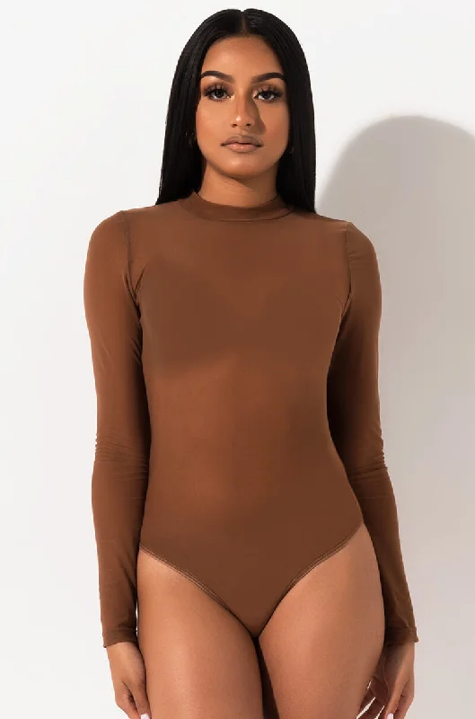 SHE'S GOTTA HAVE IT MESH BODYSUIT TAN Stylish High-Waisted Bodysuit