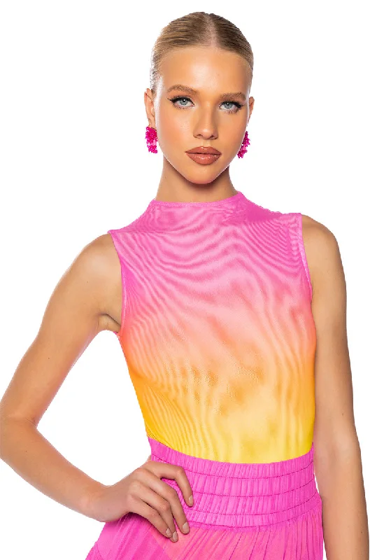 SUNRISE OMBRE MESH BODYSUIT Stylish Bodysuit with Peplum