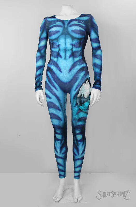 ScoopNeck, PullUp, Blue/Teal Cheshire Catsuit/Bodysuit - Cosplay | Athletics | Performance Stylish High-Waisted Bodysuit