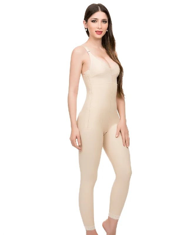 Ankle Length Compression Bodysuit w/Bra & Zippers (BB07) Elegant Bodysuit with Pleated Detail