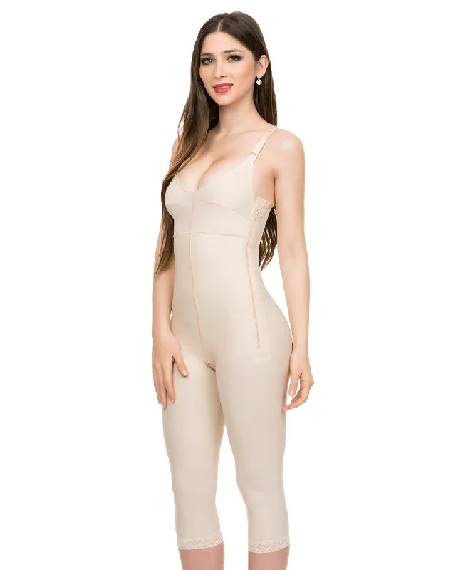 Below Knee Compression Bodysuit w/Bra & Zippers (BB05) Fashionable Bodysuit with Button Front