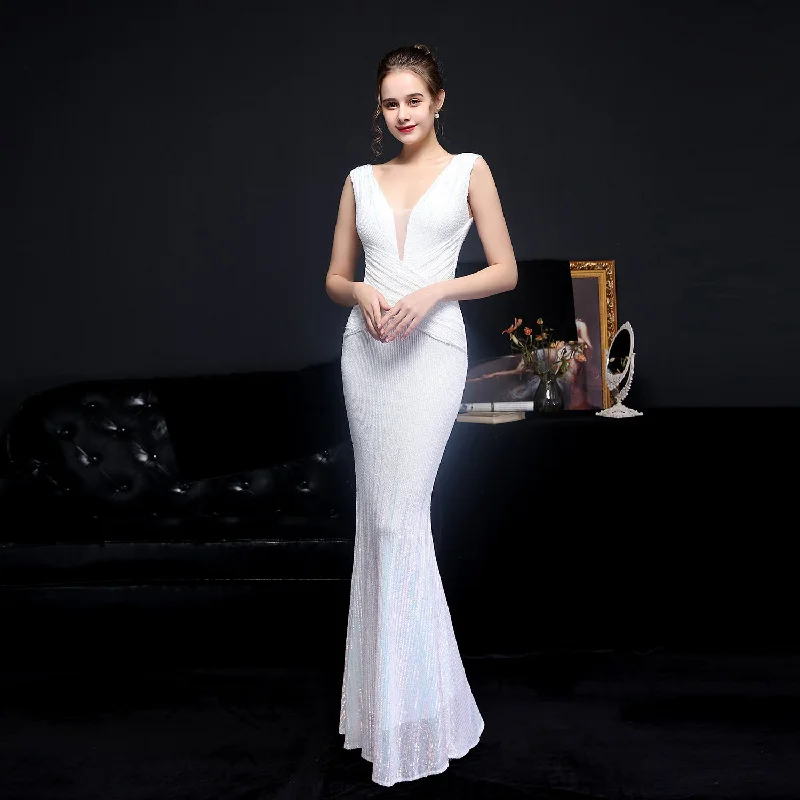 2021 New Banquet Temperament Elegant Long Style Long Sleeve Sequined Atmosphere Queen Fishtail Evening Dress Formal Gown Tunics Print Colorful