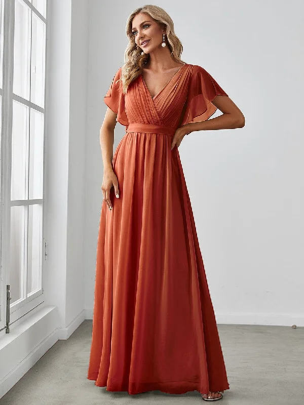 A-Line Pleated Chiffon Tie-Waist Evening Dress Tunics Long Elegant