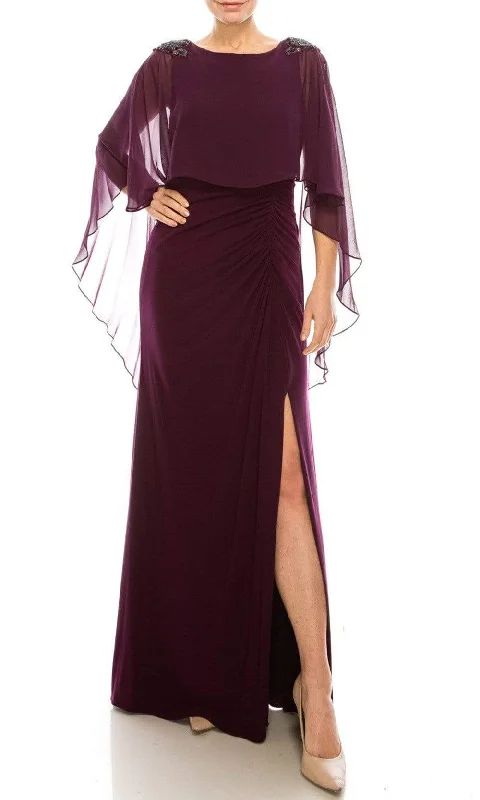 Adrianna Papell - AP1E206514 Ruched High Slit Sheer Cape Evening Dress Tunics Business professional