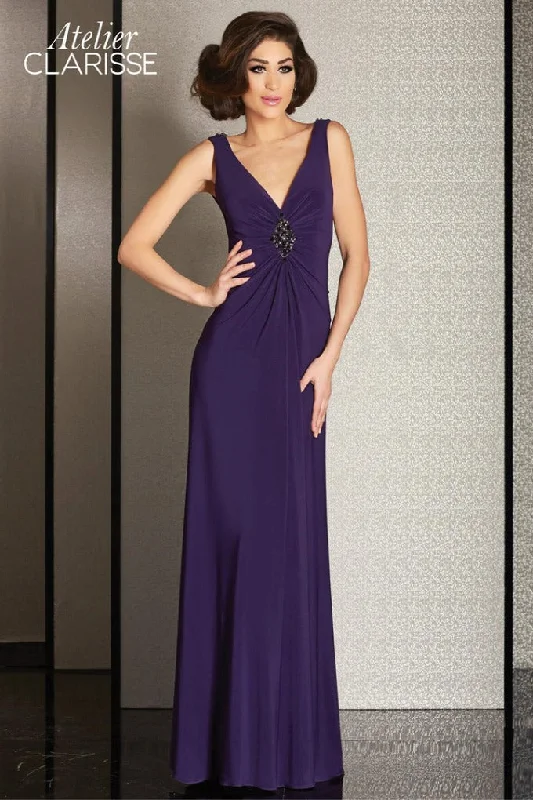 Clarisse -M6252 V-Neck Ruched Evening Dress Halter Neckline Beach