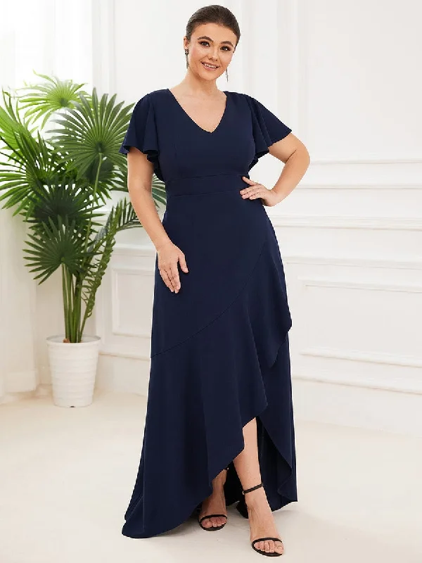 Elegant Plus Size Deep V-Neck Evening Dress with Ruffles Sleeves Tunics Handmade artisanal