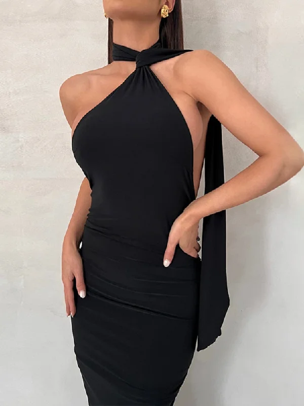 Elegant Backless Party Dress for Women Summer Sexy Halter Neck Bodycon Maxi Dress  Evening Club Long Dress Black Vestido Tunics Versatile functional