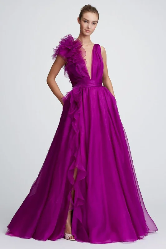 Extravagance Purple Ruffled Evening Dress Tunics Seasonal trendy