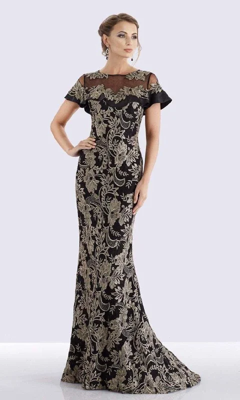 Feriani Couture - 18659 Embroidered Illusion Ruffled Evening Dress Tunics Satin smooth