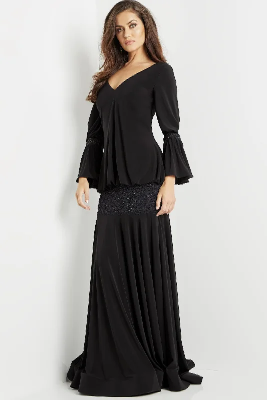 Jovani -07811 V-Neck Trumpet Evening Dress Peplum Ruffle Cocktail