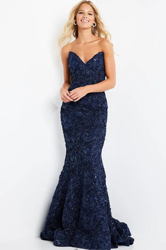 Jovani -09768 Strapless Rosette Lace Evening Dress Tunics Bestseller popular