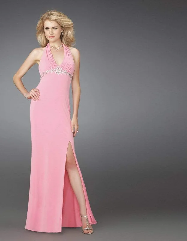 La Femme - 14389 Rhinestone Embellished Empire Waistline Evening Dress Crew Neckline Sporty