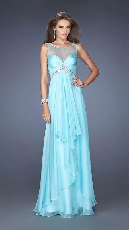 La Femme - 20026 Illusion Scoop Neckline Draped A-line Evening Dress Off-the-shoulder Chic Trendy