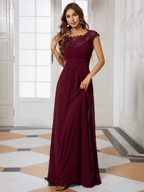 Maxi Lace Cap Sleeve Long Formal Evening Dress Tunics Bridal satin