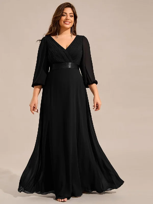 Plus Size Empire Waist Pleated Chiffon Long Sleeves Formal Evening Dress Tunics Chic elegant