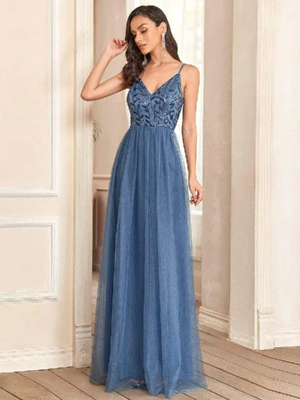 Soft Spaghetti Straps V-Neck Embroidery Evening Dress Tunics Designer luxury