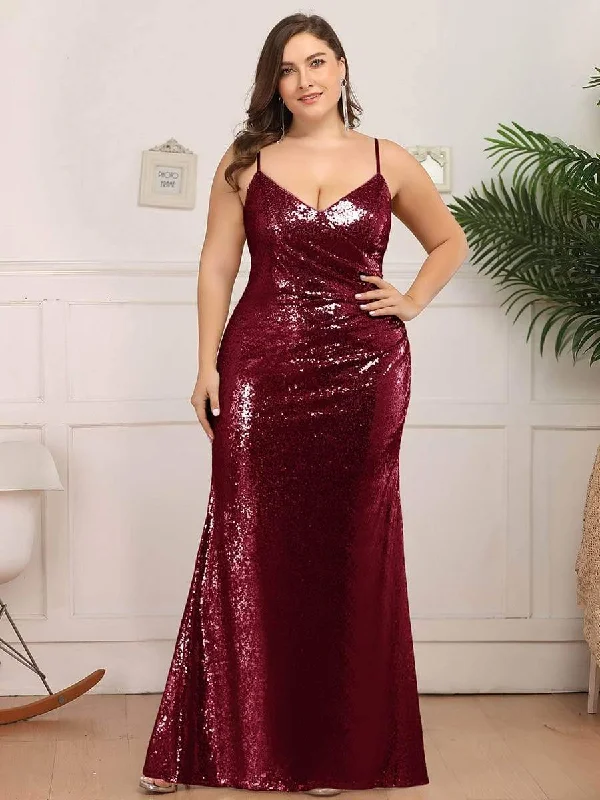 Plus Size Sparkly Sequin Long Mermaid Formal Party Dresses Tunics Sale discount