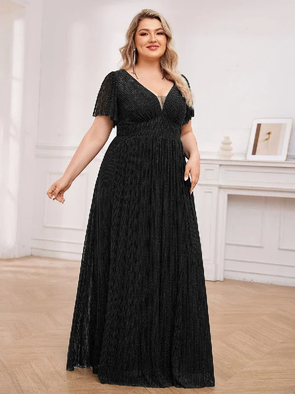 Plus Size Sparkle See-Through V-Neck Empire Waist Formal Evening Dress Tunics Winter warm