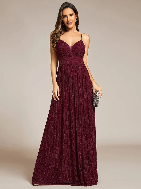 Sparkle Sleeveless Backless Formal Evening Dress with V-Neck Tunics Seasonal trendy