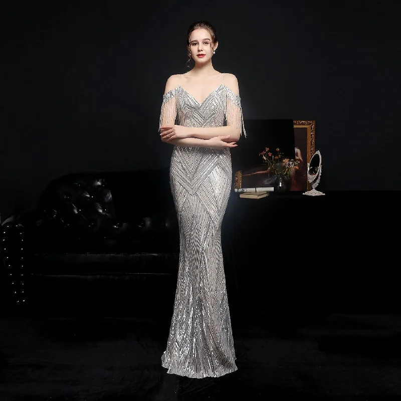 Sparkling Off-shoulder  Pattern Sequin Mermaid Evening Dress Tunics Business professional