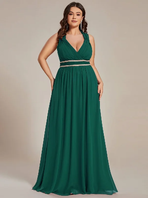 Plus Size Sleeveless Beaded Belt Chiffon Formal Evening Dress Tunics Modern contemporary