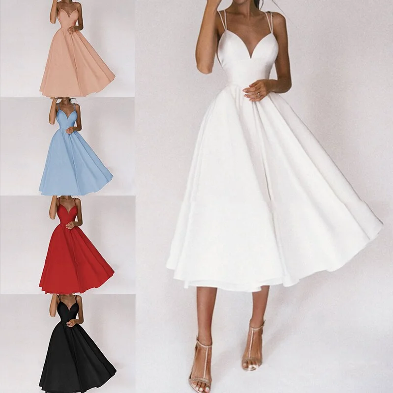 Women Dress Puff Sleeve Backless Sexy Dresses Short Sleeve High Waist Large Hem Party Dresses White Plus Size Maxi Dress Tunics Leisure comfortable