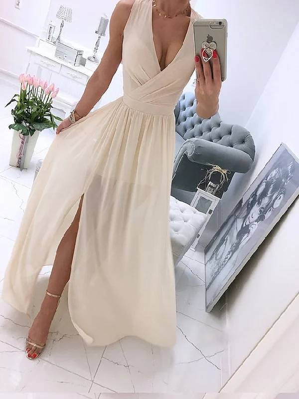 Women's Party Dress Holiday Dress Swing Dress Long Dress Maxi Dress Leather Pink White Light Green Sleeveless Pure Color Split Spring Summer V Neck Vacation Party Wedding Guest Date S M L XL 2XL Tunics Denim casual