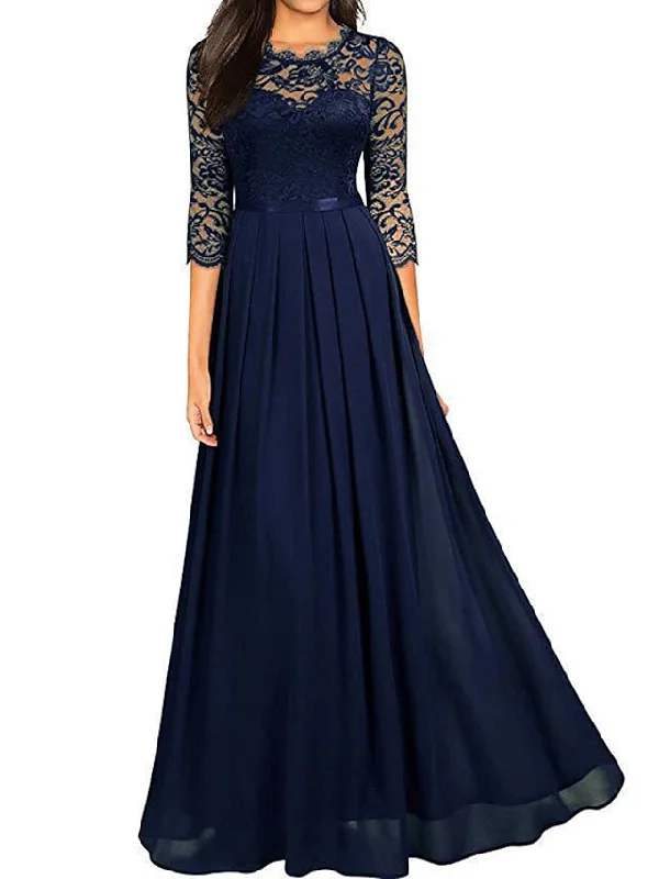 Women's Prom Dress Party Dress Lace Dress Long Dress Maxi Dress Green 3/4 Length Sleeve Pure Color Lace Summer Spring Fall Crew Neck Fashion XXL Tunics Trousers formal