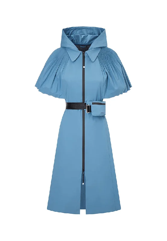 Aphrodite Belted Mid-Length Water- and Wind-resistant Coat with Pleated Cape Streetwear Bomber Jacket