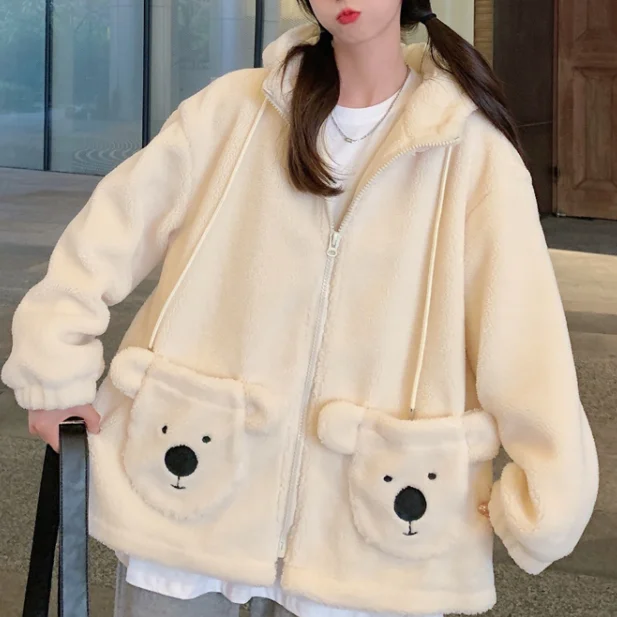 Cute embroidered bear coat yv30362 Relaxed Utility Shacket