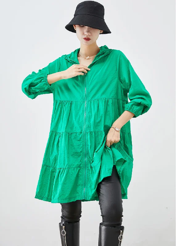 Fine Green Hooded Patchwork UPF 50+ Coat Fall Soft Cashmere Wrap