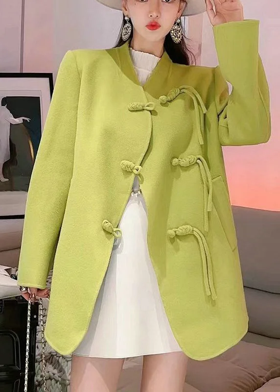 Fluorescent Green Woolen Coats Oversized Chinese Button Fall Trendy Puffer Vest