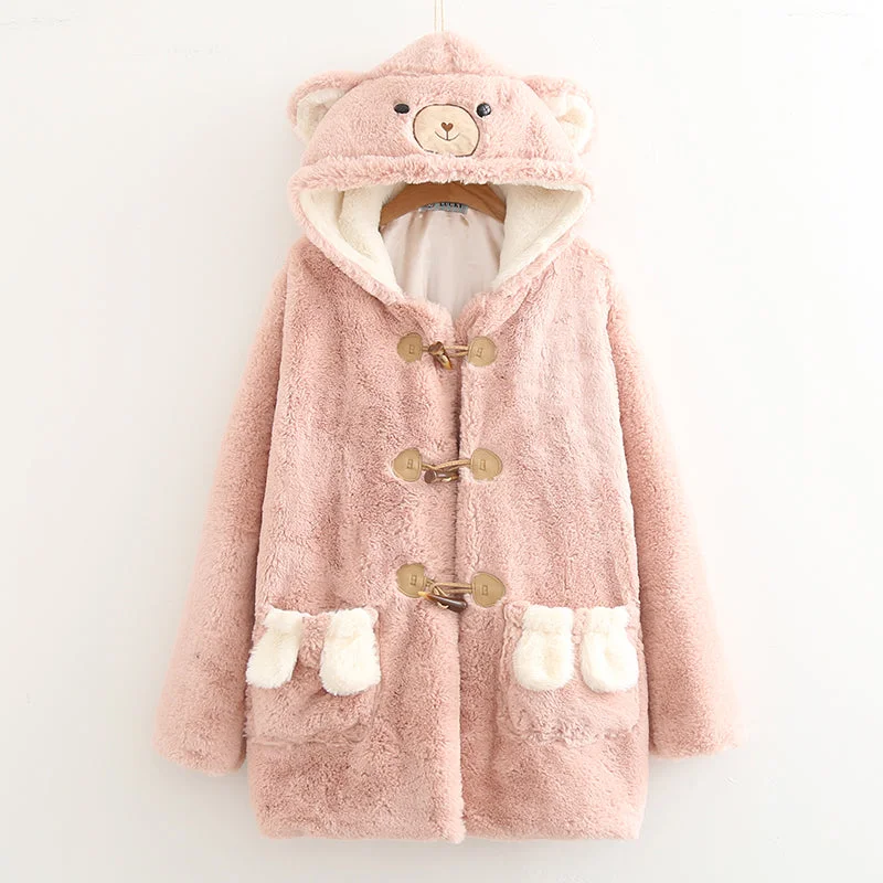 Kawaii Winter Bear Hooded Warm Coat YV8019 Oversized Teddy Coat