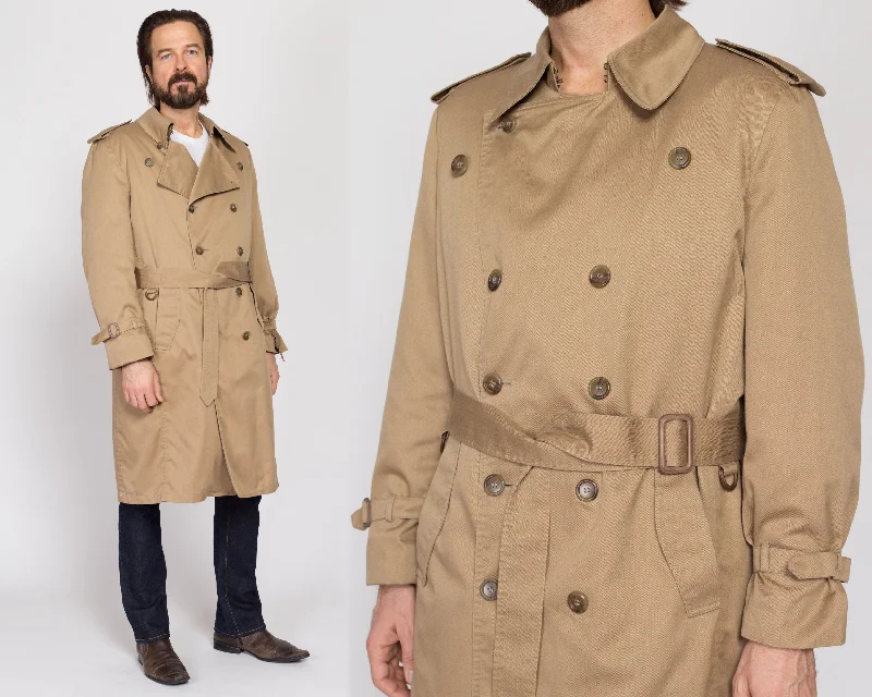 Large 80s London Fog Maincoats Khaki Belted Trench Coat 44 Regular Ultra-Soft Sherpa Vest