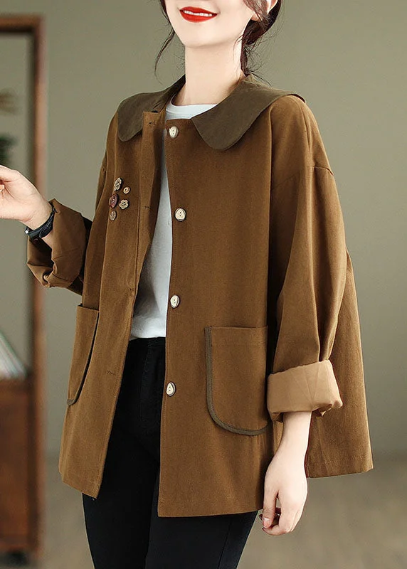 Loose Caramel Pockets Patchwork Coats Fall Pastel Wool Peacoat