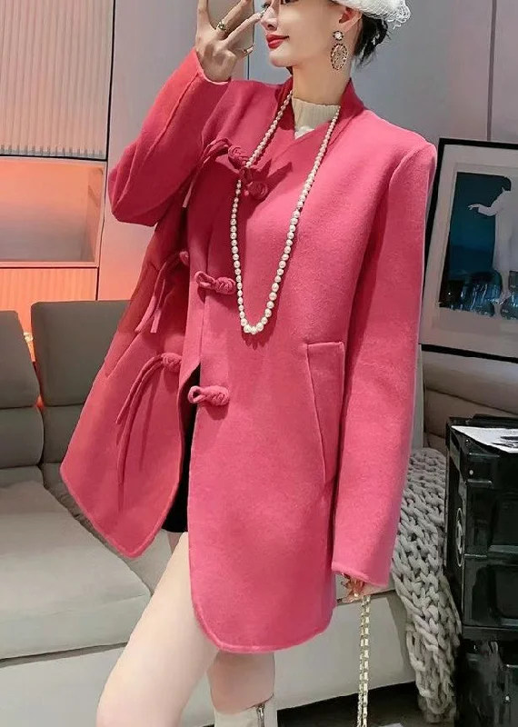 Modern Watermelon Red Oversized Woolen Coat Outwear Fall Classic Trench Coat