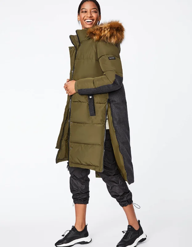 Outdoorsy Wool Combo Puffer Coat Buttoned Peplum Coat