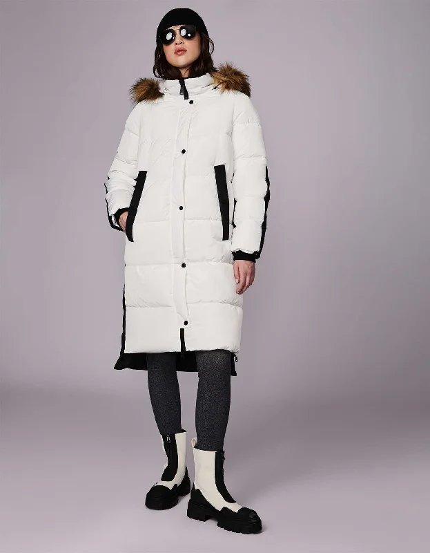 Outdoorsy Wool Combo Puffer Coat Bold Color Block Coat