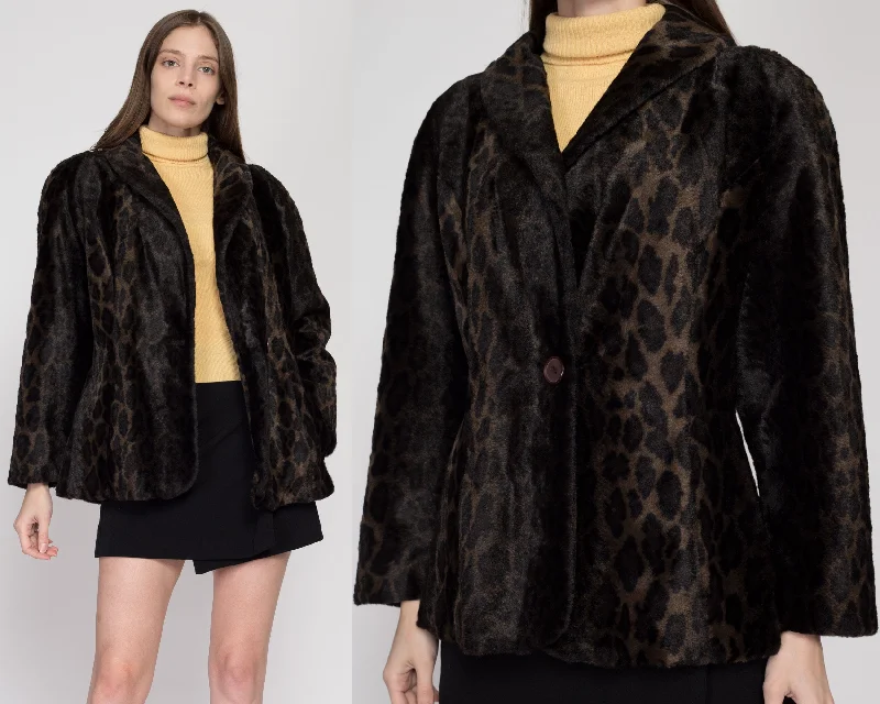 Small 90s Leopard Print Plush Faux Fur Coat Cropped Tweed Jacket