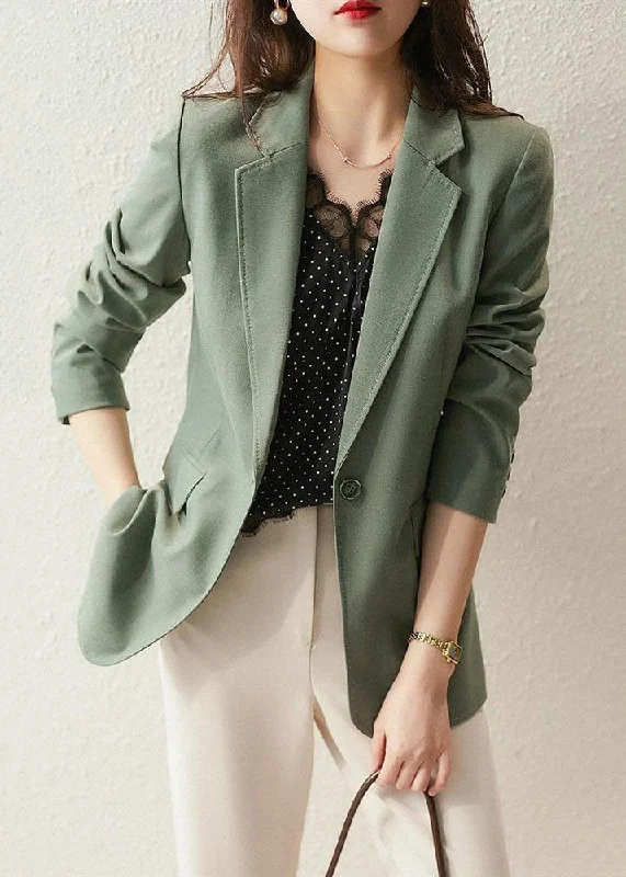 Style Green Notched Button Patchwork Spandex Coat Fall Longline Wool Coat