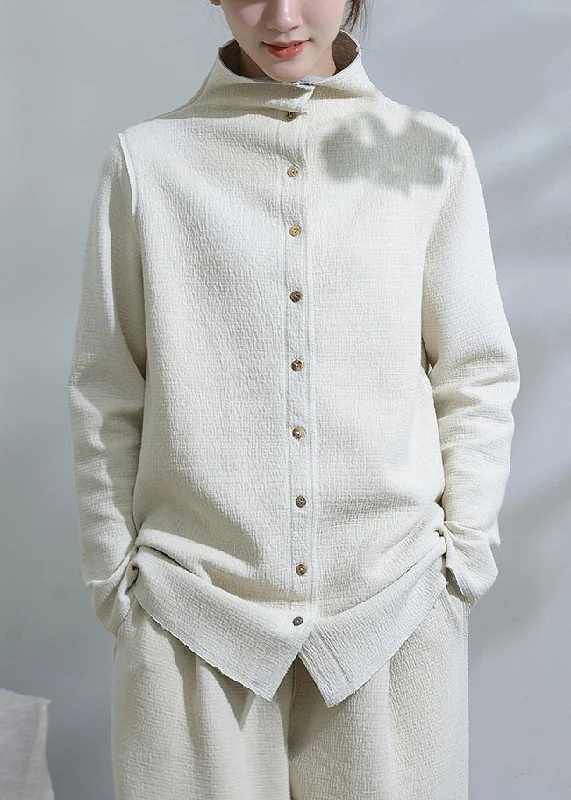 Unique White Stand Collar Button Patchwork Cotton Coats Fall Double-Layered Poncho