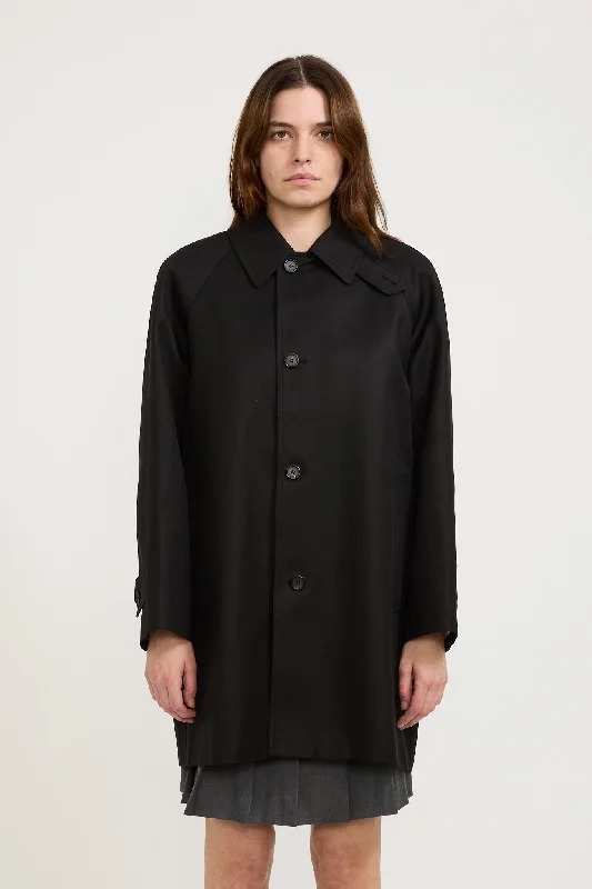 Unisex Cotton Half Mac Coat Black Puff Sleeve Overcoat