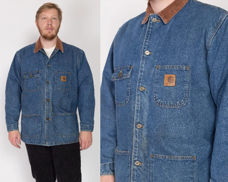 XL 90s Carhartt Denim Blanket Lined Chore Coat Puff Shoulder Coat