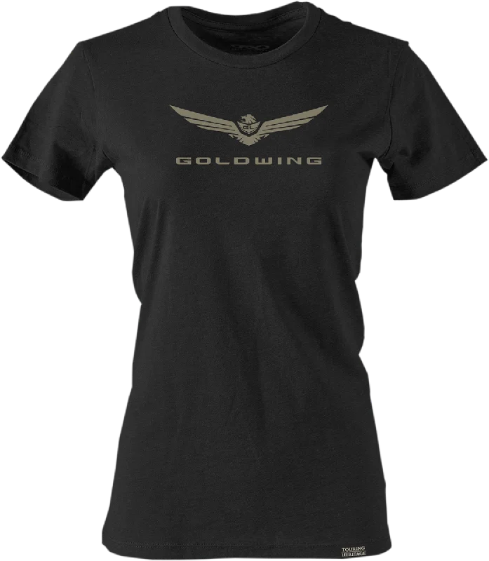 FACTORY EFFEX Women's Goldwing 2 T-Shirt - Black - Small 25-87850 Collared T-Shirt Boat Neck A-Line